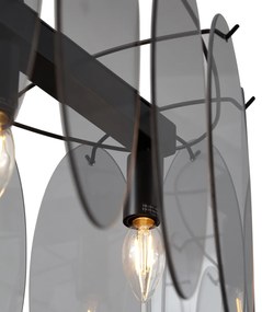 Designerska lampa wisząca czarna z dymionym szkłem owalna 5-punktowa - MochanDesignerski Oswietlenie wewnetrzne