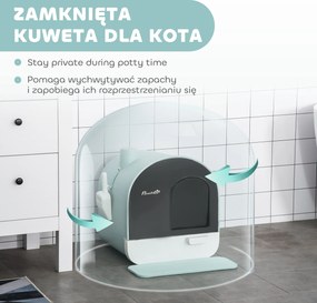 PawHut kuweta dla kota z filtrem powietrza dla kotów do 5 kg, kolor zielony + biały + czarny, dł. 43 x szer. 44 x wys. 47 cm | Aosom PL