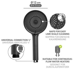 Plastikowa słuchawka prysznicowa w kolorze matowej czerni ø 12 cm Softwater – Wenko