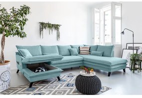 Jasnoniebieska rozkładana sofa w kształcie litery "U" Miuform Charming Charlie, prawostronna