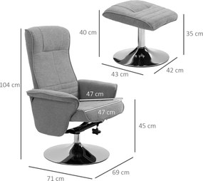 HOMCOM Fotel Relax z Podnóżkiem, Obrotowy, z Regulacją Oparcia, do 150 kg, 69 x 71 x 104 cm, Szary