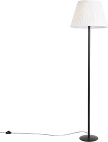 Nowoczesna lampa stojąca czarna z białym plisowanym abażurem 45 cm - Simplo