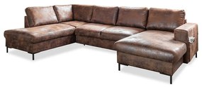 Brązowa rozkładana sofa w kształcie litery "U" z imitacji skóry Miuform Lofty Lilly Vintage, lewostronna