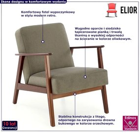 Oliwkowy fotel drewniany typu lisek w stylu vintage - Alexander 3X