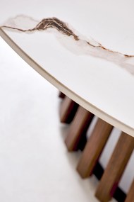 CARINA ława beżowy marmur / orzechowy średnica 80 cm, blat spiek, wys. 46