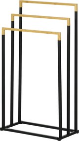 kleankin Zestaw Wieszaków na Ręczniki z 3 Drążkami, Styl Industrialny, Bambus, 45 x 22,5 x 86 cm, Czarny + Natural