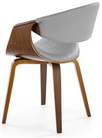 Krzesło z giętej sklejki szara tapicerka i orzechowa sklejka K544