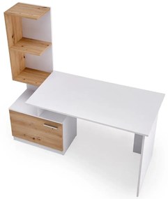 Biurko komputerowe MISO białe/dąb artisan z regałem HALMAR