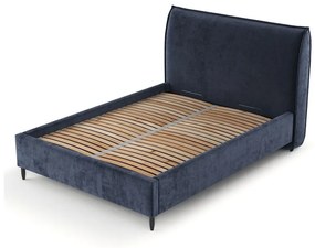 Ciemnoniebieskie tapicerowane łóżko dwuosobowe ze schowkiem i stelażem 160x200 cm Shell – Maison de Rêve