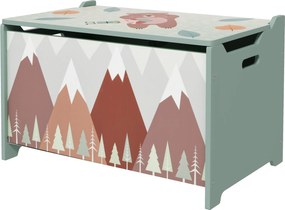 ZONEKIZ Skrzynka do Przechowywania, Skrzynia na Zabawki, Pokrywa na Zawiasie, Uroczy Motyw, Zielona