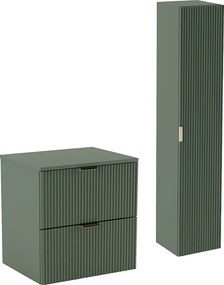Zielony Zestaw Łazienkowy 60cm Szafka Blat Słupek Ryflowane Fronty