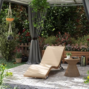 Outsunny Leżak Rattanowy Ogrodowy z Poduszką, Wodoodporny Leżak 120 kg Nośności 166 x 63 x 76 cm Beżowy