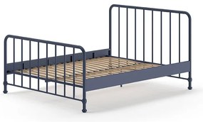 Niebieskie metalowe łóżko dwuosobowe ze stelażem 160x200 cm BRONXX – Vipack
