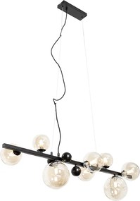 Lampa wisząca w stylu art deco czarna z bursztynowym szkłem 8-świateł - David
