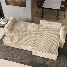 Masseno Narożnik VALTINO z funkcją spania i pojemnikiem na pościel Narozniki L, Rozkładana sofa - Kremowy, TILIA 03