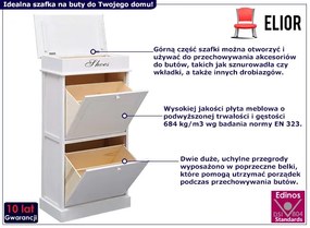 Biała szafka na buty z uchylnymi przegrodami Uzura