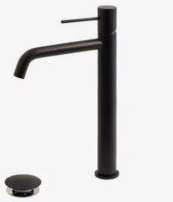 Zestaw Baterii Umywalkowej I Zaworu Spustowego Orveta Click-clack Z Mosiądzu Czarny Matowy & ↑30 Cm & Zawór Z Przelewem - Sklum