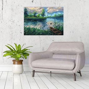 Obraz na szkle - Obraz na szkle olejny, Wczesny letni wieczór nad jeziorem (70x50 cm)