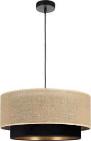 Lampa wisząca na lince SARTA 1xE27/60W/230V, średnica 45 cm, czarna/juta