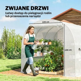 Outsunny Szklarnia foliowa 2,7 x 2 x 2 m z półkami, rolowanymi drzwiami, 6 oknami, wspornikami | Aosom PL