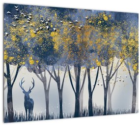 Obraz na szkle jelenia w lesie (70x50 cm)