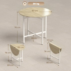 HOMCOM Składany stół do jadalni, okrągły stół o średnicy 80 cm z ramą stalową, miejsce dla 2-4 osób, wygląd naturalnego drewna | Aosom PL