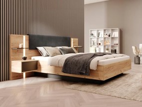 Łóżko ze skrzynią i szafkami nocnymi 160 x 200 cm - Z oświetleniem LED - Kolory: Naturalny i antracytowy - ELYNIA