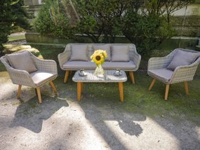 Meble ogrodowe z technorattanu (duża 3os. sofa + 2 fotele + stolik) LARGO Szary mix