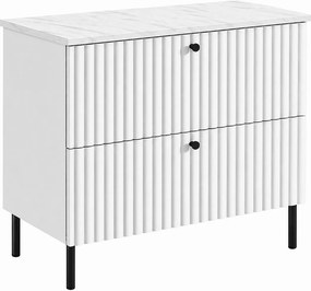 Szafka łazienkowa stojąca z blatem 80, biały + blat z efektem marmuru Bianco, uchwyty w trzech kolorach, nogi czarne, 80 x 44,4 x 73,6 cm