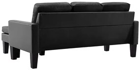 3-osobowa czarna sofa z ekoskóry z podnóżkiem - Lencor 4Q