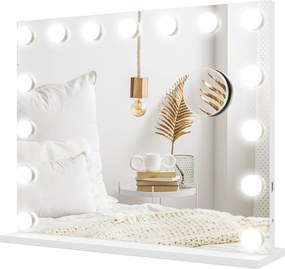 HOMCOM Kosmetyczne Lustro LED, 3 Tryby Światła, Ściemnialne, Sterowanie Dotykowe, USB, 58x48cm, Biały