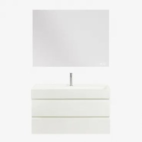 Zestaw Wiszących Mebli Łazienkowych Z Drewna I Forniru Jesionowego Zintegrowany Z Umywalką Ona Biała & Prostokątny - Sklum