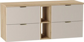 Szafka pod umywalkę WENA, z regałem, ryflowane fronty, Willy, 140x60x47 cm, Kaszmir/Orzech