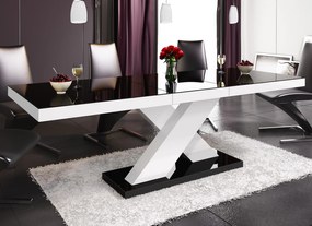 Stół rozkładany w wysokim połysku Xenon z czarnym blatem na białej nodze