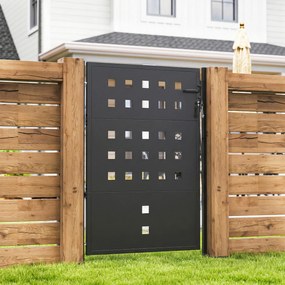 Outsunny Furtka ogrodowa z ocynkowanej stali, metalowa furtka z uchwytem, zamkiem i 3 kluczami, zamykana bramka 105x130 cm, ciemnoszara | Aosom PL