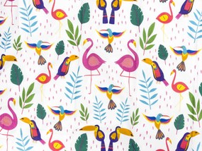 PrzytulneMieszkanie.pl PrzytulneMieszkanie.pl Bawełniana pościel do łóżeczka TROPICAL FLAMINGO biała Rozmiar pościeli: 45 x 65 cm | 90 x 135 cm