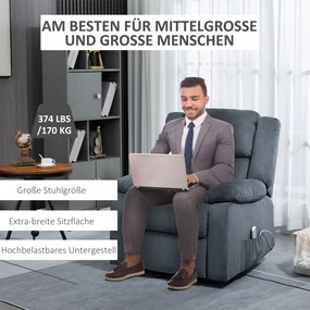 HOMCOM Fotel relaksacyjny z funkcją podnoszenia i pilotem welur szary 92x93x105 cm | Aosom PL