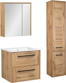 Zestaw Łazienkowy 60cm Vivien Dąb Wotan Słupek Szafka z Lustrem