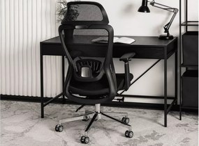 Fotel obrotowy Valles – ergonomiczny czarny fotel biurowy z regulowanym zagłówkiem