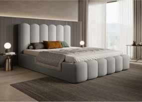 BESILIO Łóżko tapicerowane z pojemnikiem i stelażem 140x200 Tessa- welurowe łóżko sypialniane - Jasnoszary