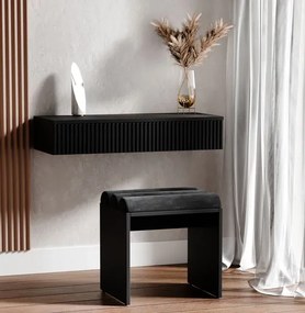 Czarny welurowy taboret do toaletki T4-D33