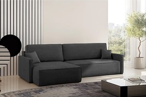 Narożnik z funkcją spania i pojemnikiem w kształcie L Carlos, tkanina Poso, Grafitowy, Lewy