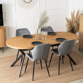 Stół Okrągły Rozkładany LUGO 90-190 cm Dąb Złoty/Czarny Loftowy