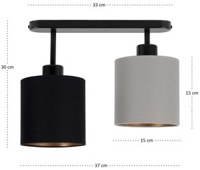 Lampa sufitowa czarna dwupunktowy spot z szaro-czarnymi abażurami C-33