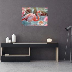 Obraz - Flaming w stawie (70x50 cm)