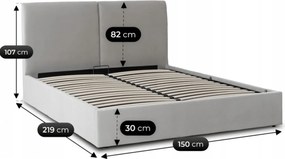 Łóżko Tapicerowane 140x200 cm MARSYLIA ze Stelażem i Pojemnikiem Dwuosobowe Welurowe Szare