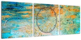 Obraz niebieskiej abstrakcji (z zegarem) (90x30 cm)
