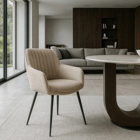 Krzesło Tapicerowane do Salonu MALAGA Beżowe Nowoczesne