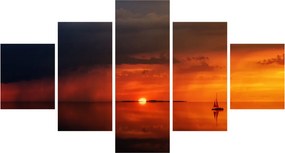 Obraz zachodu słońca z żaglówką (125x70 cm)