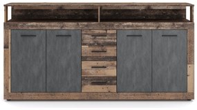 Komoda Czterodrzwiowa BLAGO 190 cm Ciemny Dąb/Czarny Loft